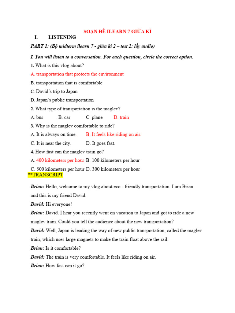 Soạn Đề Ilearn 7 Giữa Kì | PDF | Baggage | Train