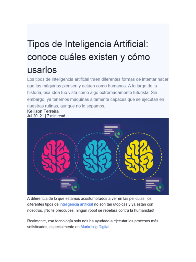 Tipos de Inteligencia Artificial | PDF | Inteligencia artificial ...