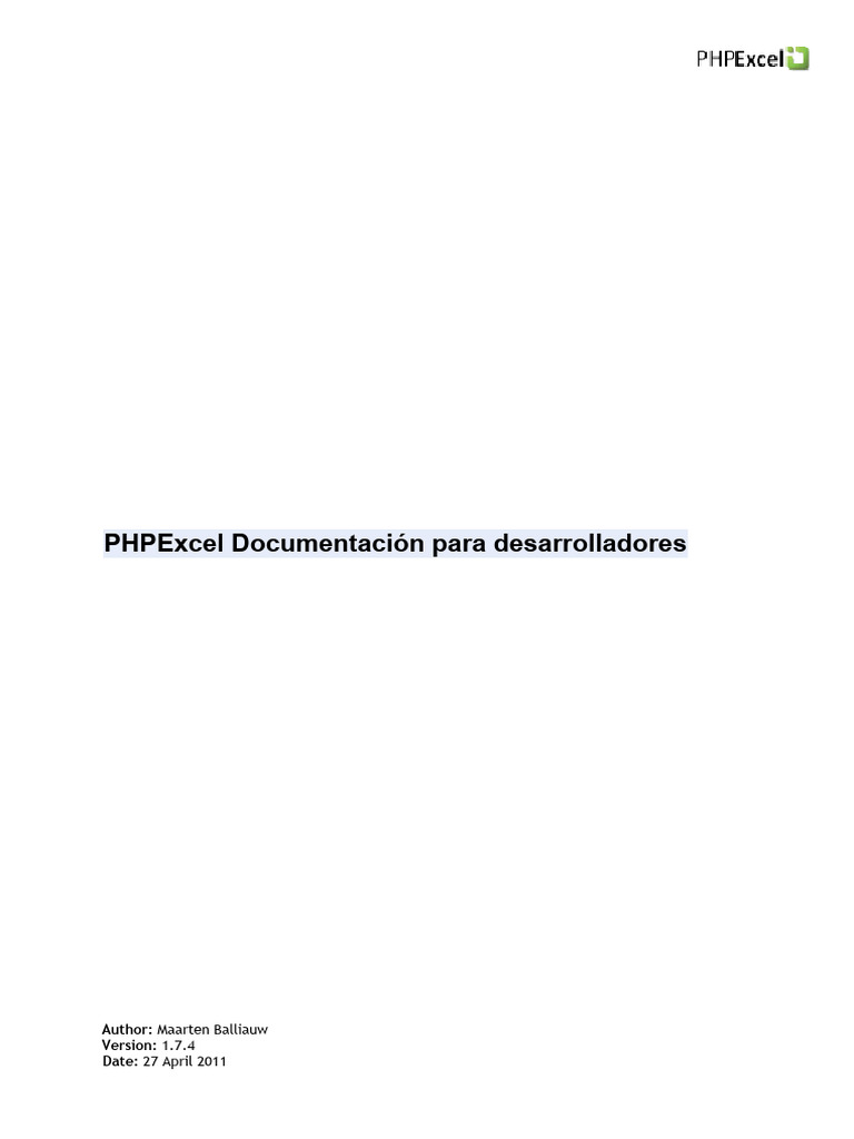 Phpexcel Documentation de Desarrollo | PDF | Caché (Computación) | Hoja ...