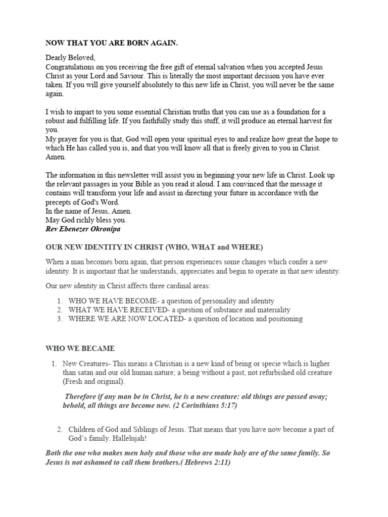 Your New Identity In Christ After Salvation Pdf Jesus Sin