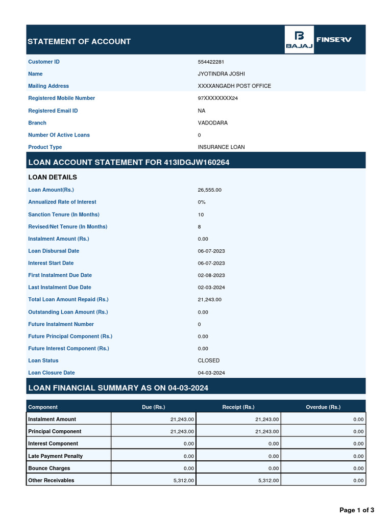Statement of Account - 1709567265848 | PDF | Interest | Loans