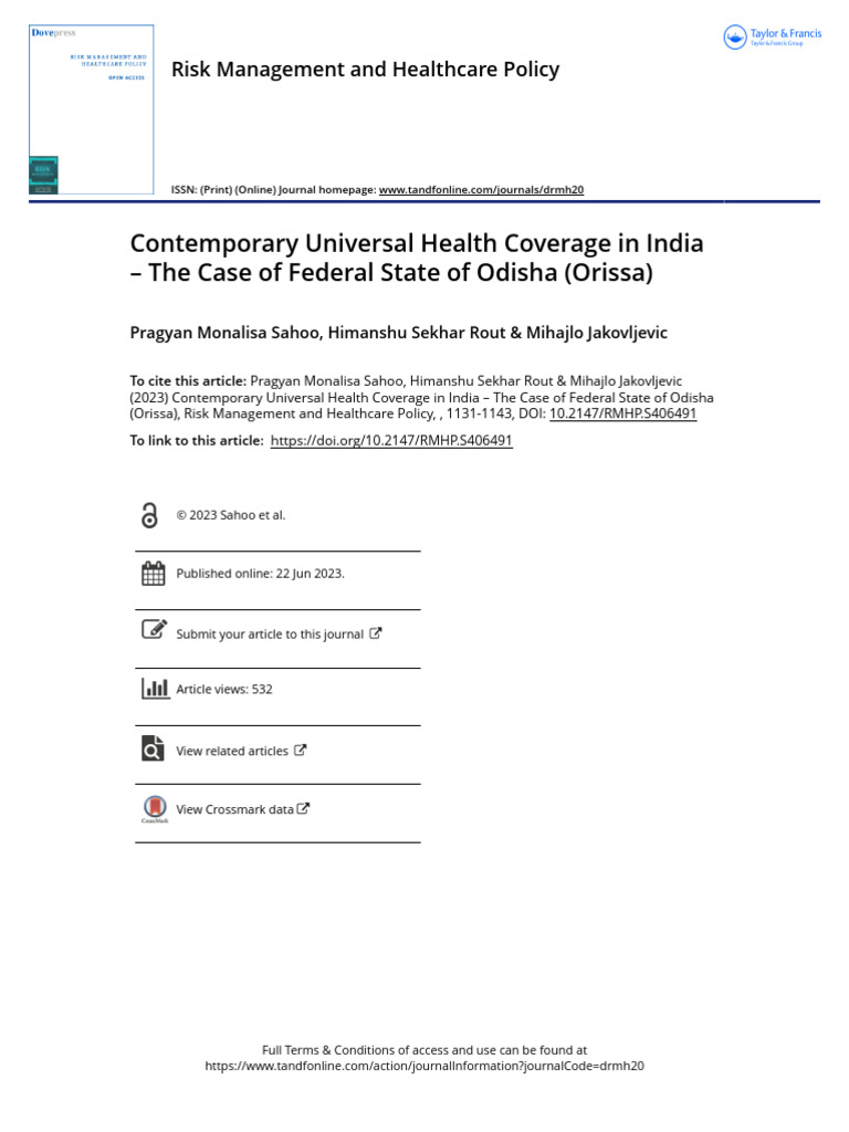 Contemporary Universal Health Coverage in India The Case of Federal ...