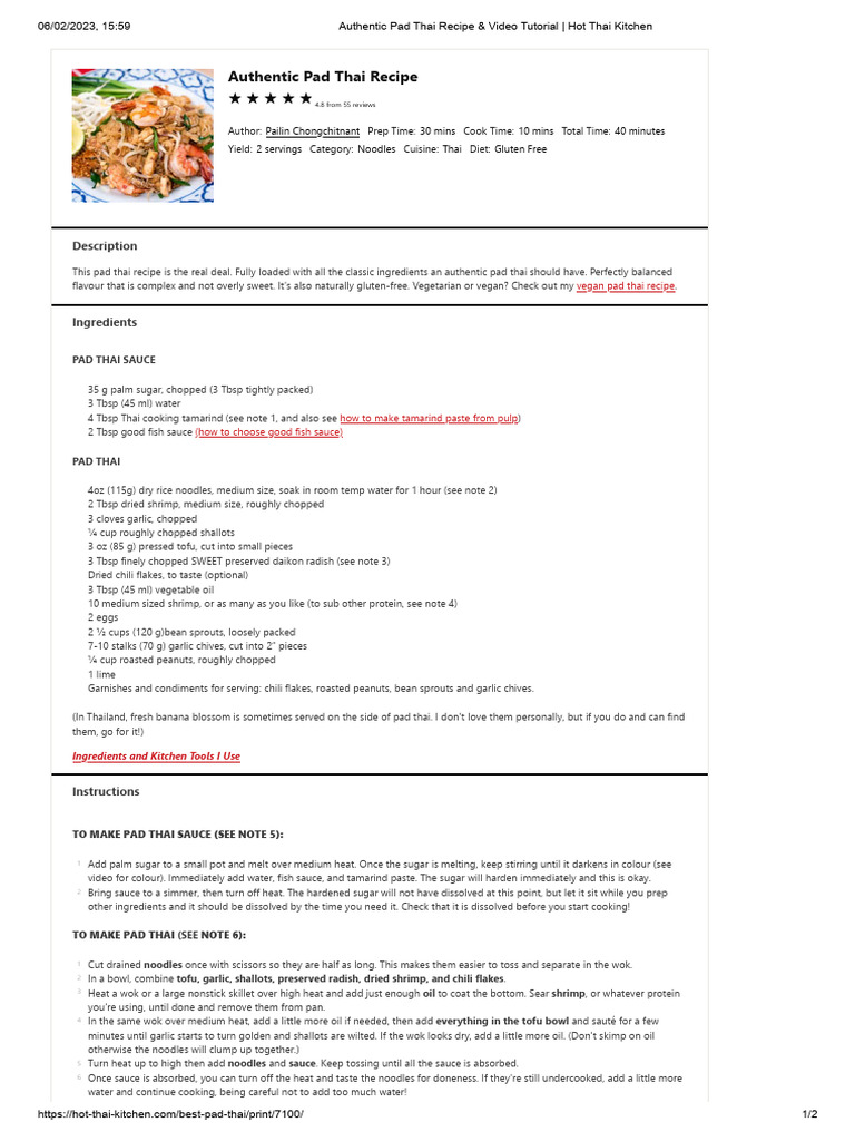 Authentic Pad Thai Recipe Guide | PDF | Thai Cuisine | Food And Drink ...