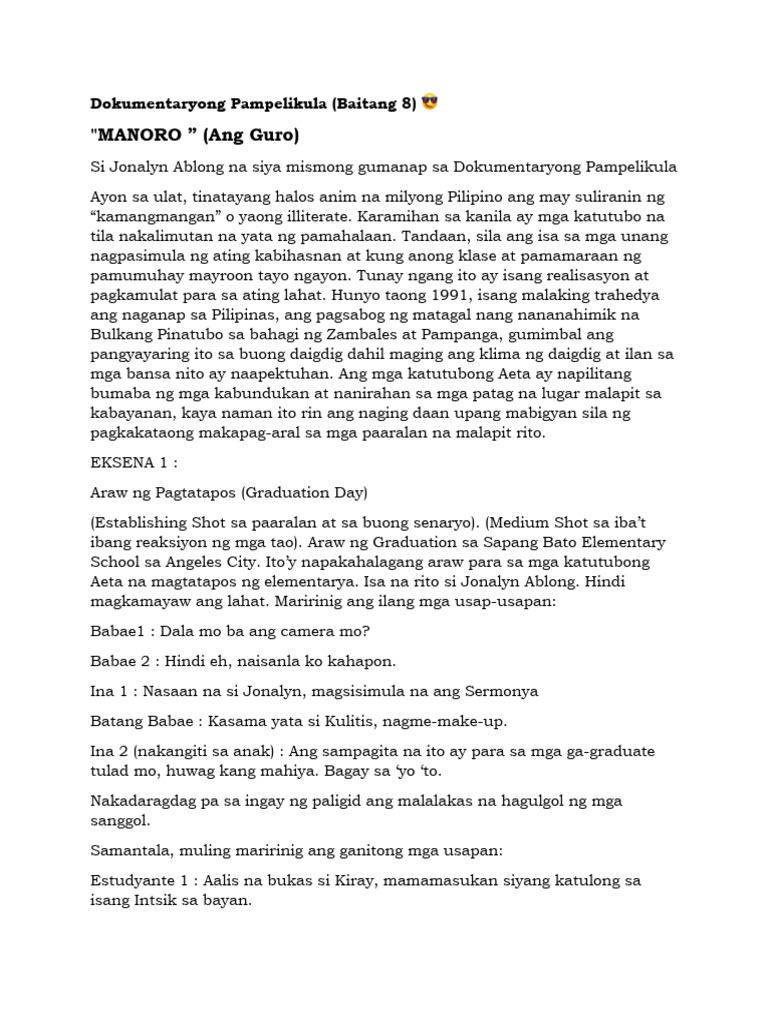 Dokumentaryong Pampelikula Script | PDF