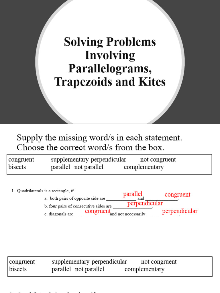 Solving Problems Involving Parallelograms, Trapezoids and Kites PDF Perpendicular Rectangle