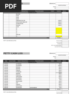 Petty Cash Log