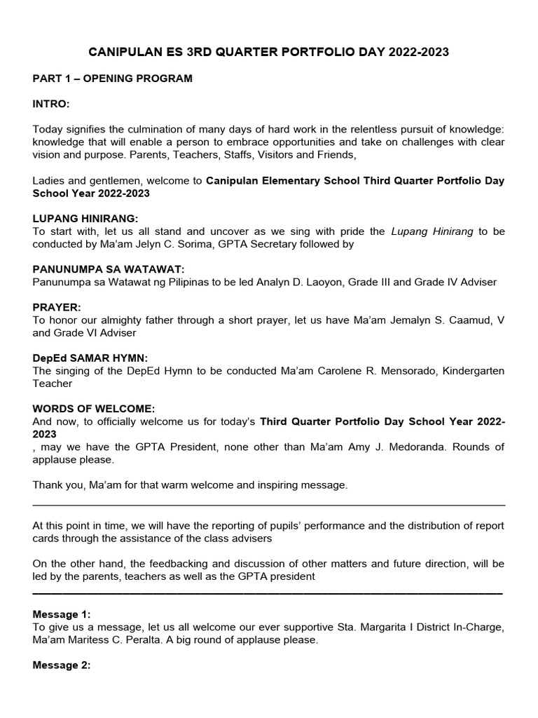 Portfolio Day Script | PDF