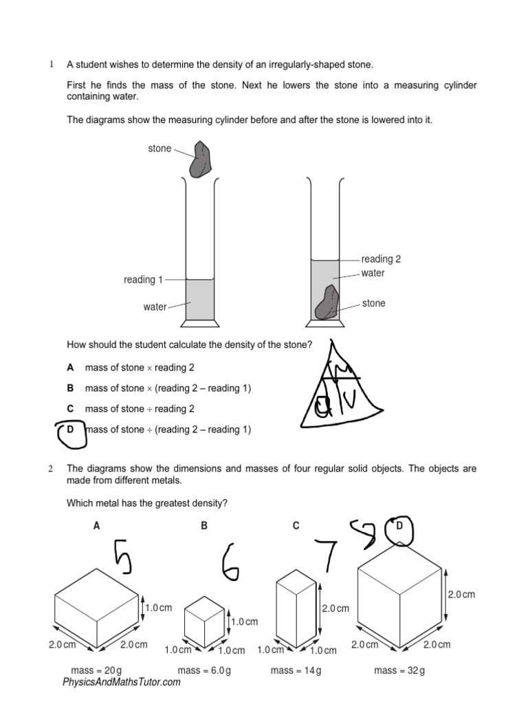 Density Calculation Practice Questions | PDF | Density | Volume