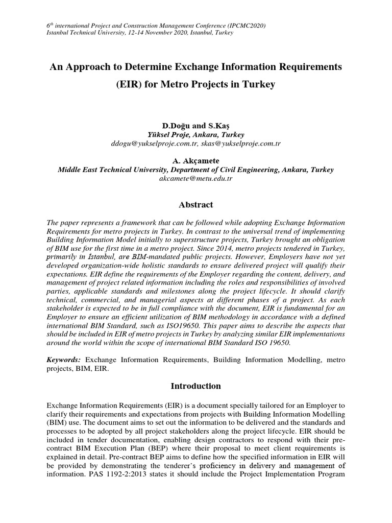 EIR Framework for Turkey's Metro BIM Projects | PDF | Building ...