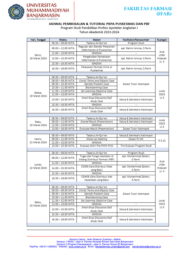 Jadwal PKPA Puskesmas dan PBF 2024 | PDF