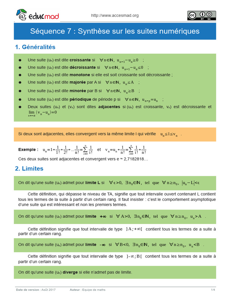 Suites numériques et leurs limites | PDF