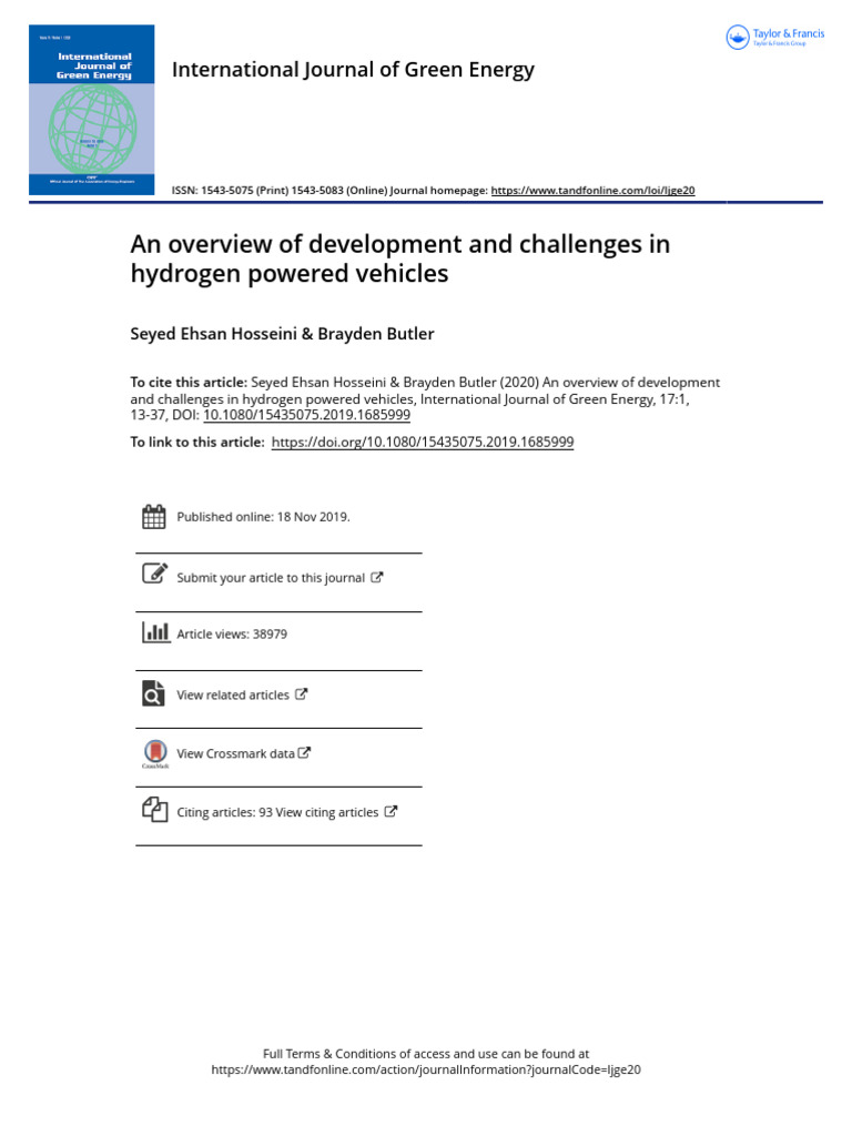 An Overview of Development and Challenges in Hydrogen Powered Vehicles ...
