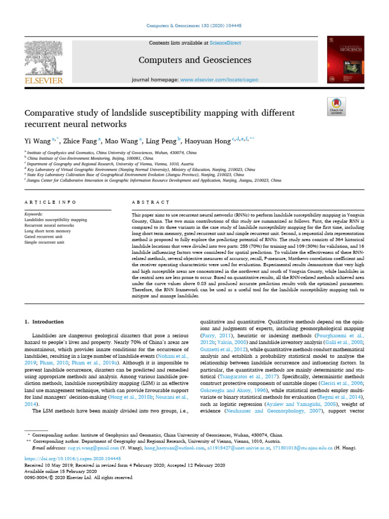 1 s2.0 S0098300419304364 Main | PDF | Landslide | Deep Learning