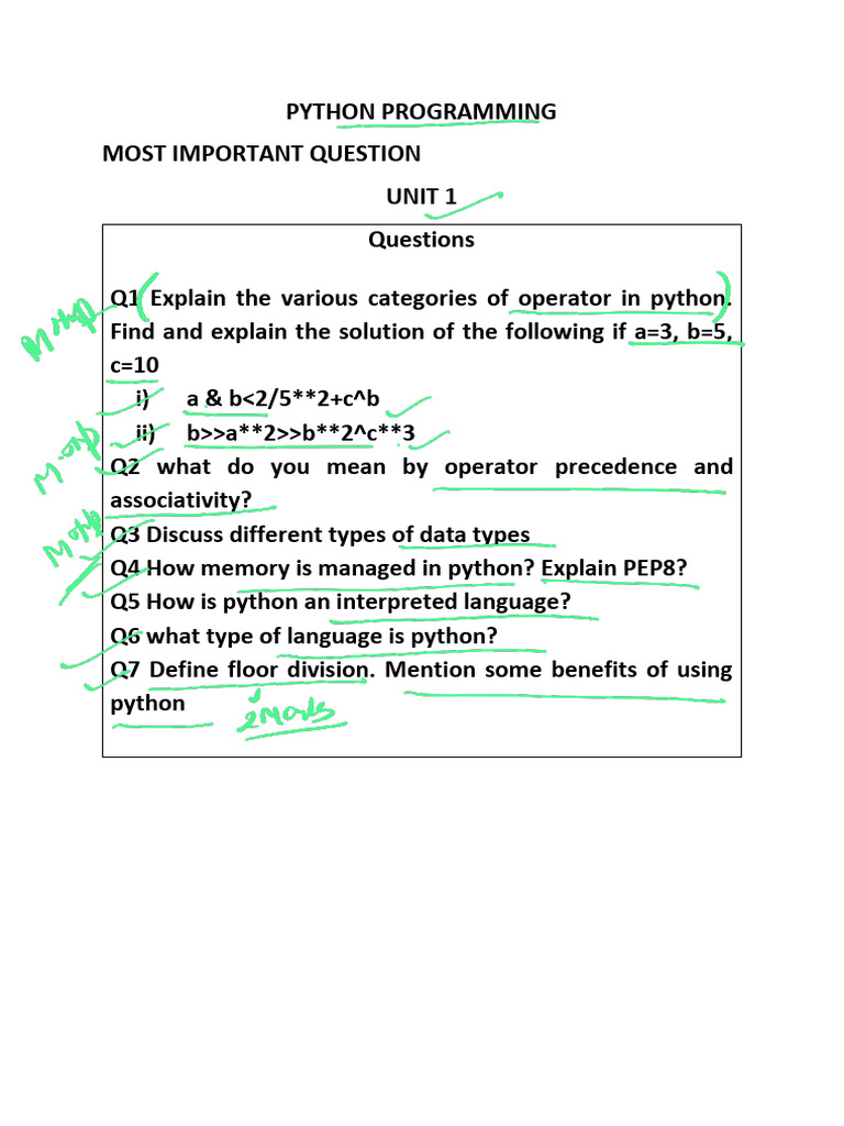 Python Important Questions - 3f1e08ce A800 47e4 9a8c 7beb5a3c49d6 | PDF ...
