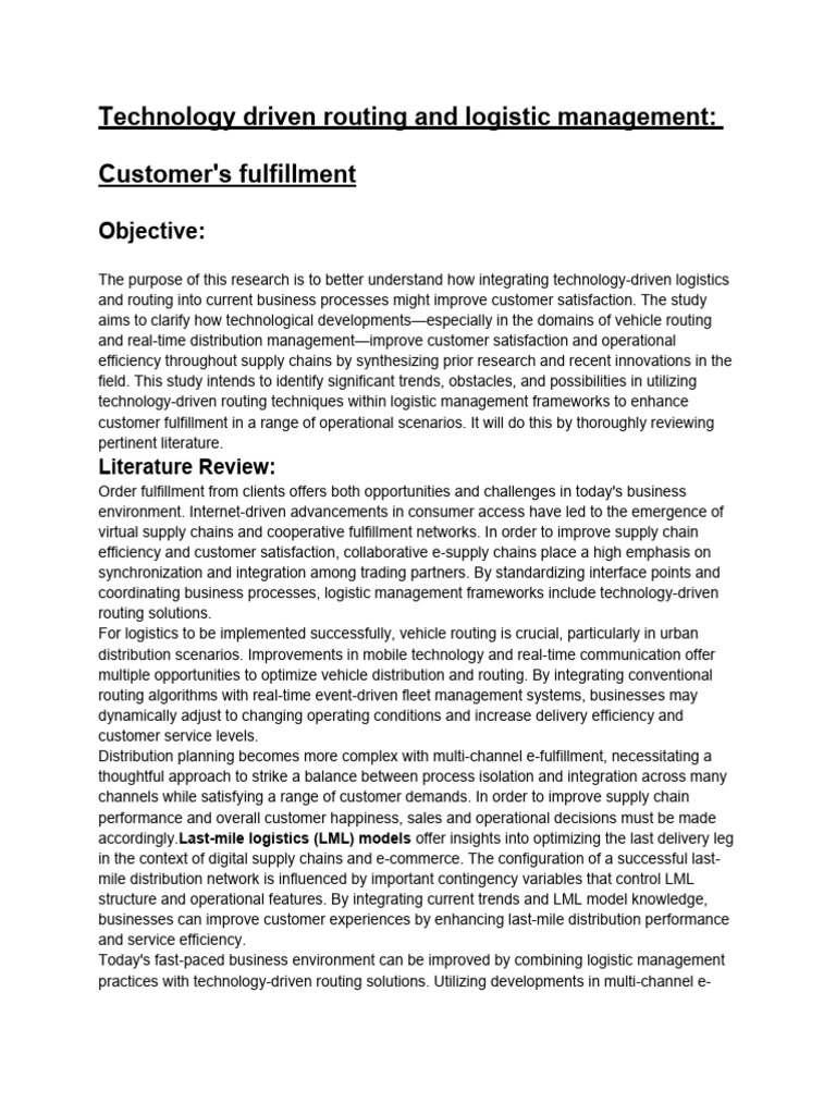 Technology Driven Routing and Logistic Management Customer's ...
