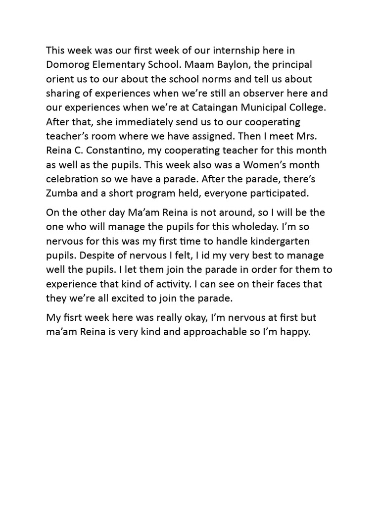 Internship Experience at Domorog Elementary | PDF | Teachers