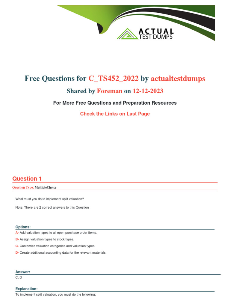 Actualtestdumps C Ts452 2022 Questions by Foreman 12 12 2023 12qa PDF Actualtestdumps C Ts452 2022 Questions by Foreman 12 12 2023 12qa PDF