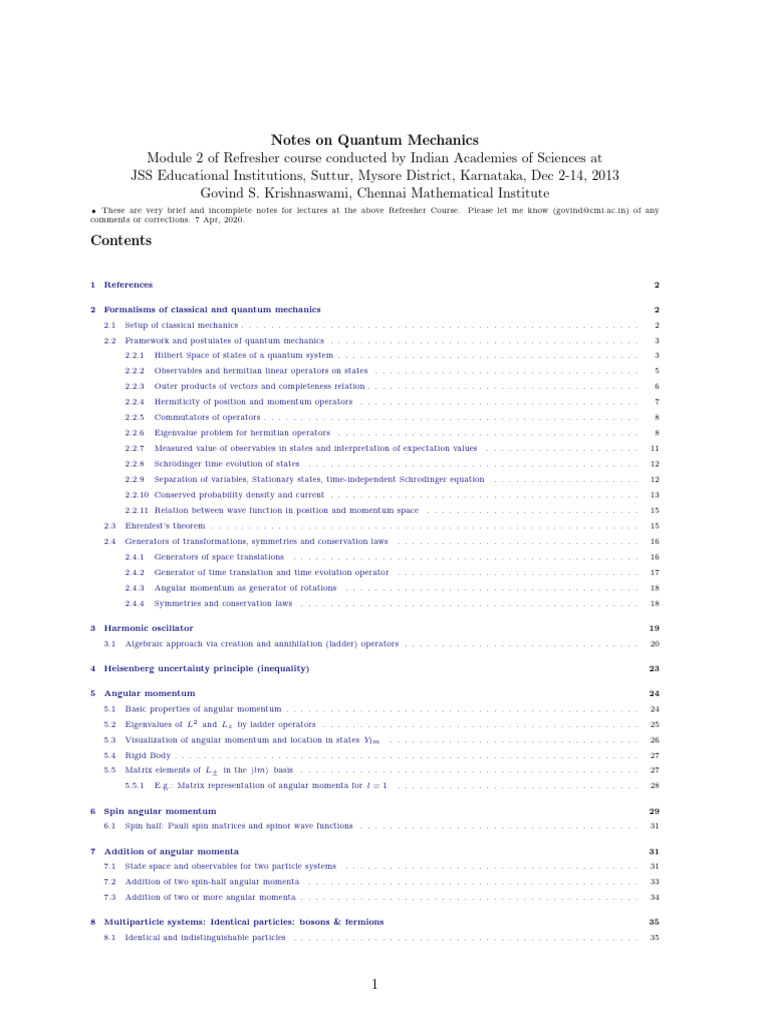 Quantum Mechanics Lecture Notes | PDF | Eigenvalues And Eigenvectors ...