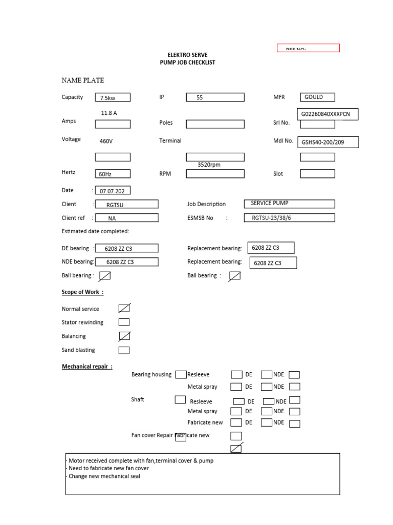 Pump Checklist Pdf Pump Mechanical Engineering