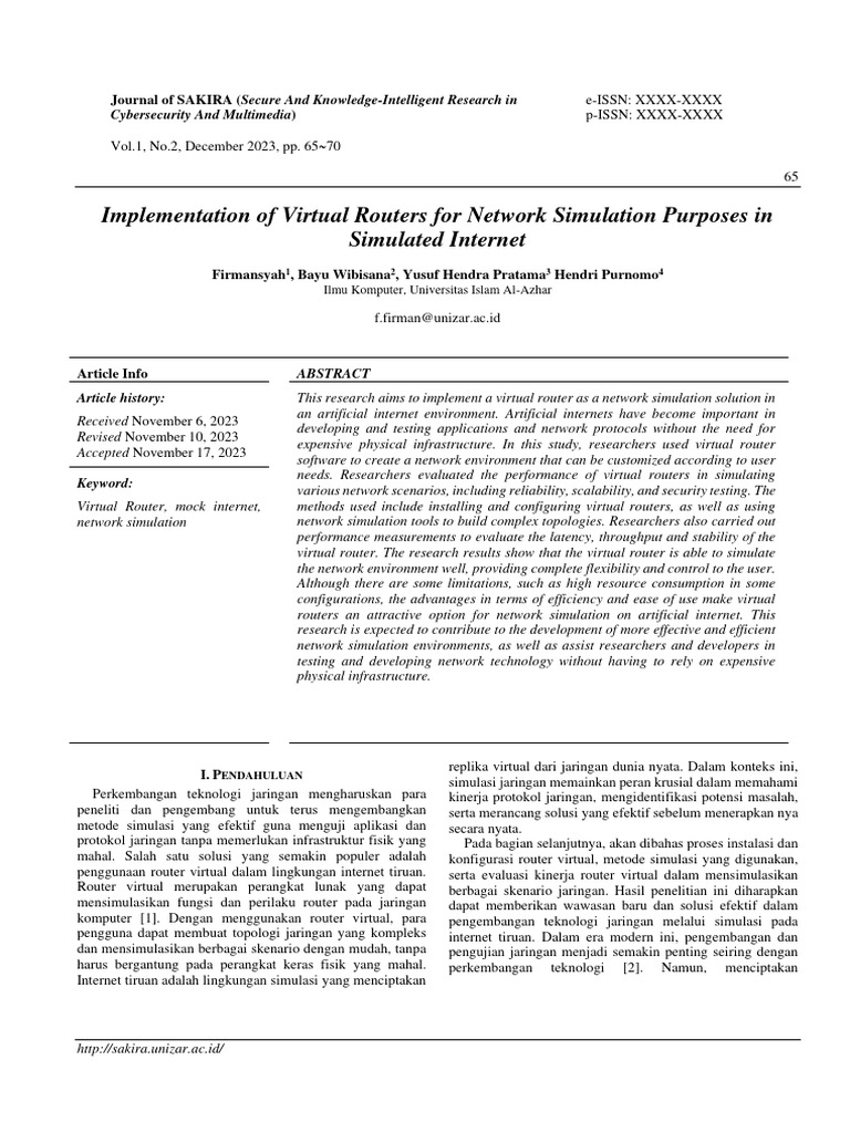 Implementation of Virtual Routers For Network Simulation Purposes in ...