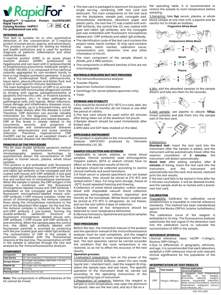 hsCRP Rapid Test Kit Overview | PDF | C Reactive Protein | Blood Plasma