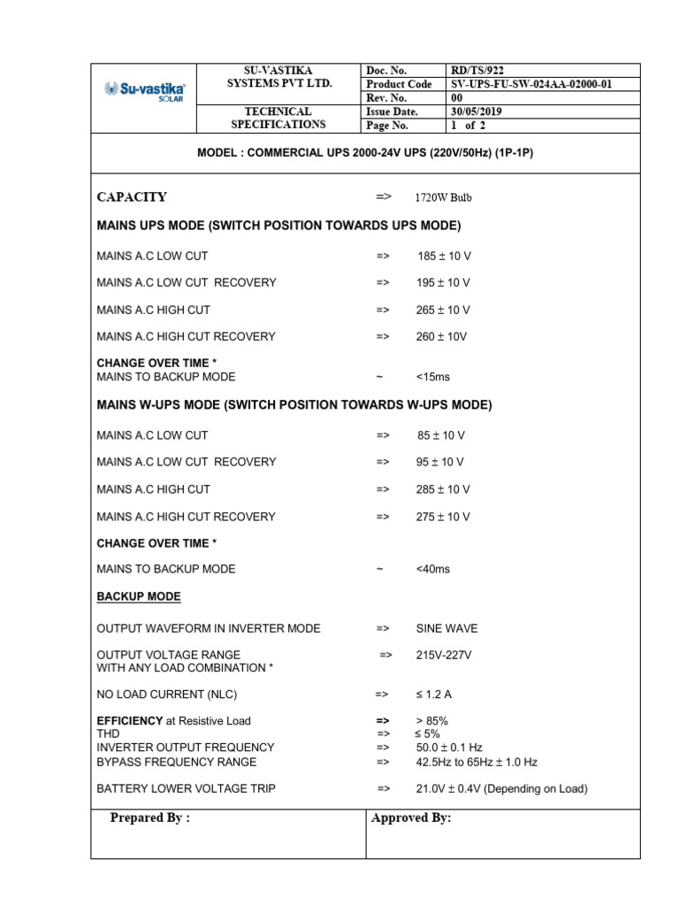 2000 VA Inverter Specifiication PDF Mains Electricity Power Inverter