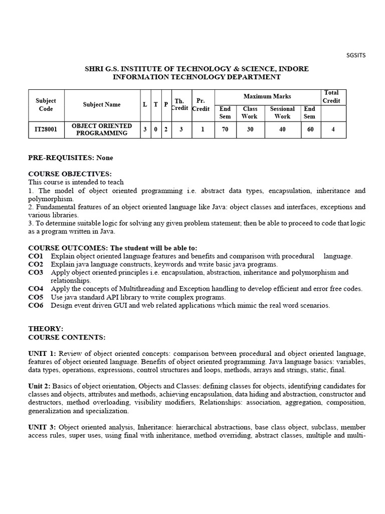 II Year 1st Semester Syllabus2022 | PDF | Method (Computer Programming ...