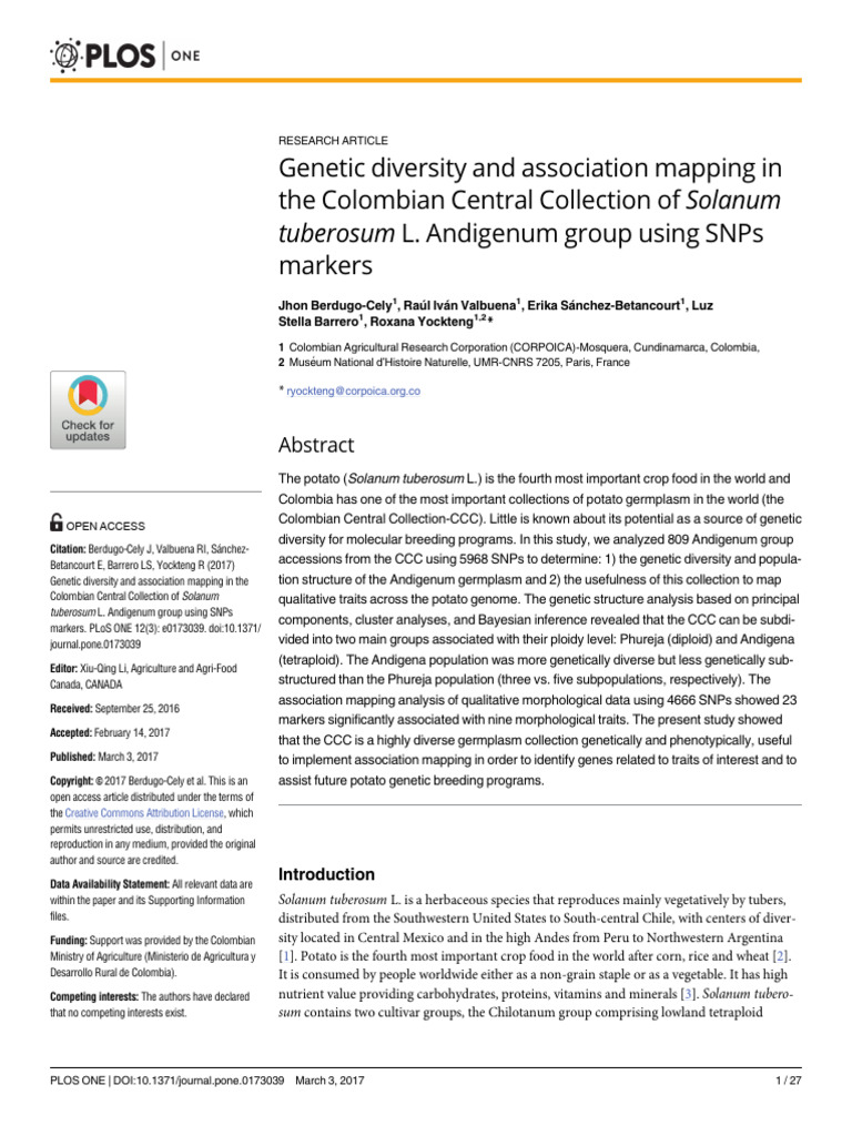 Genetic Diversity and Association Mapping in The Colombian Central ...