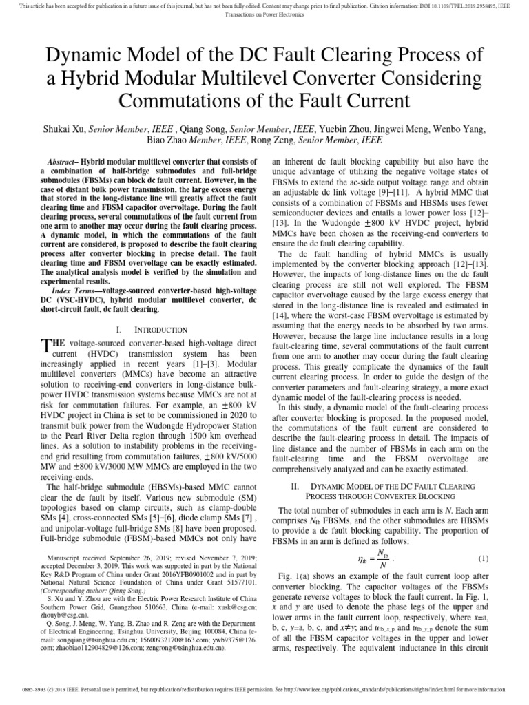 Dynamic Model for DC Fault Clearing in MMC | PDF | High Voltage Direct ...