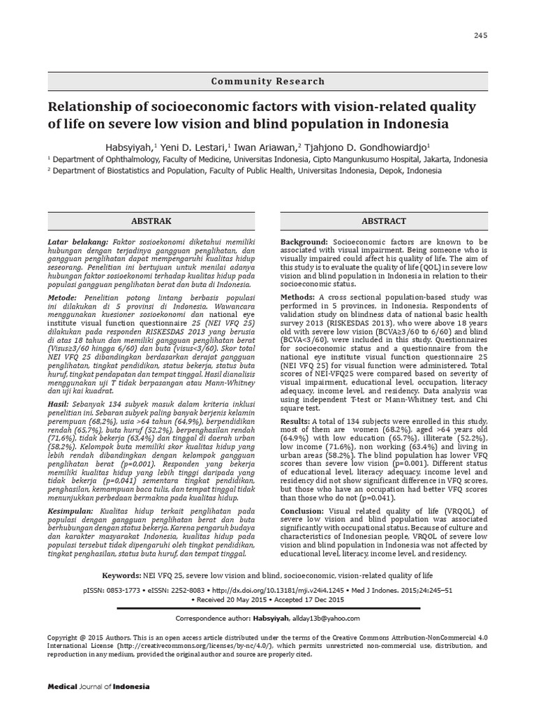 Relationship of Socioeconomic Factors With Vision | PDF | Visual ...