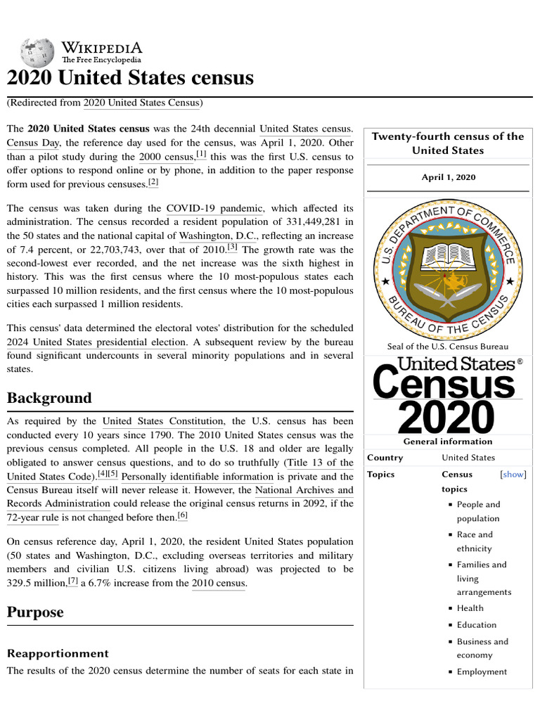 2020 United States Census - Wikipedia | PDF | The United States ...