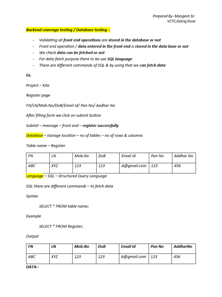 Database Testing Overview by Mangesh Sir | PDF | Relational Database ...