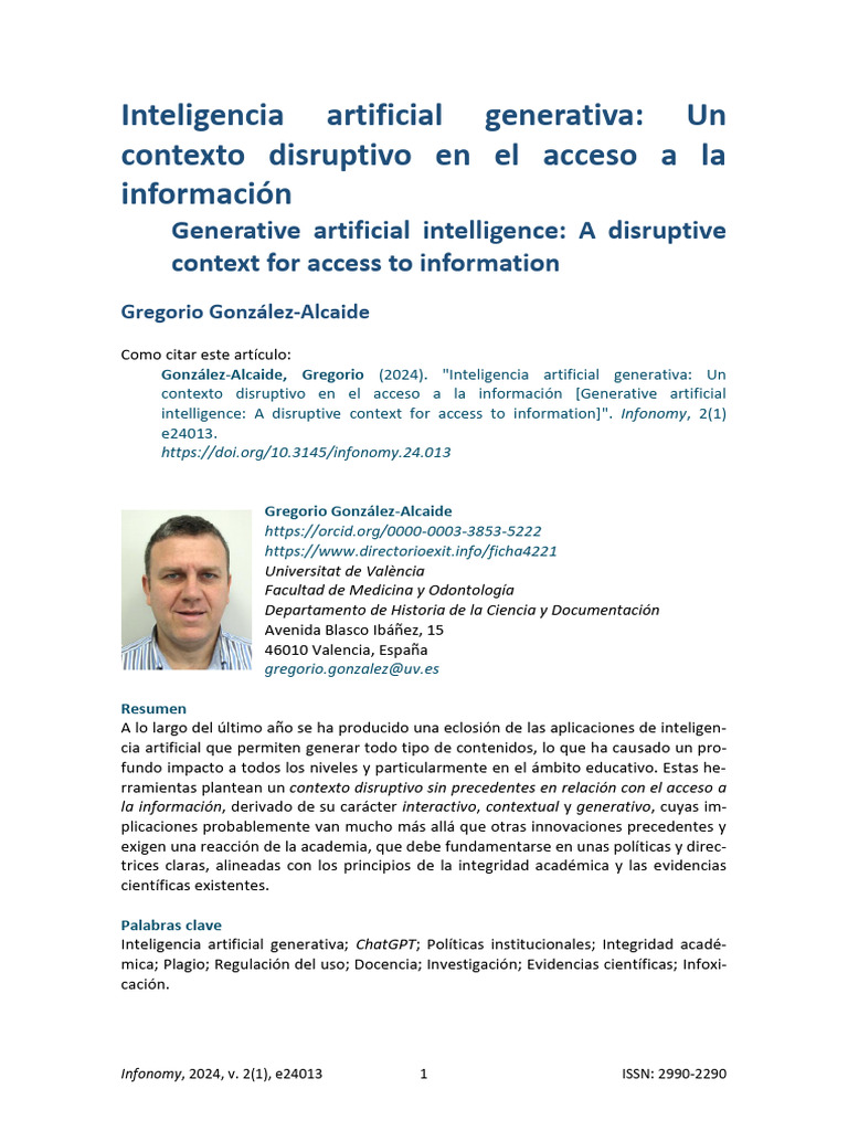 Gonzalez Inteligencia Artificial Generativa | PDF | Maestros | Evaluación