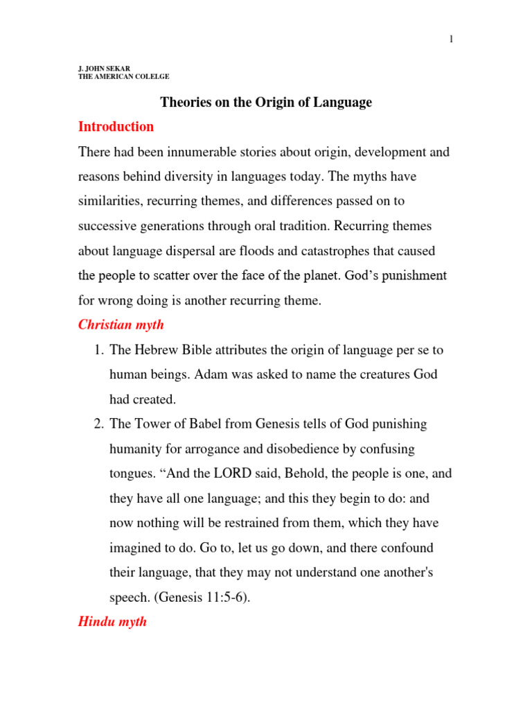 Theories On Origin of Languages | PDF | Origin Of Language | Language ...
