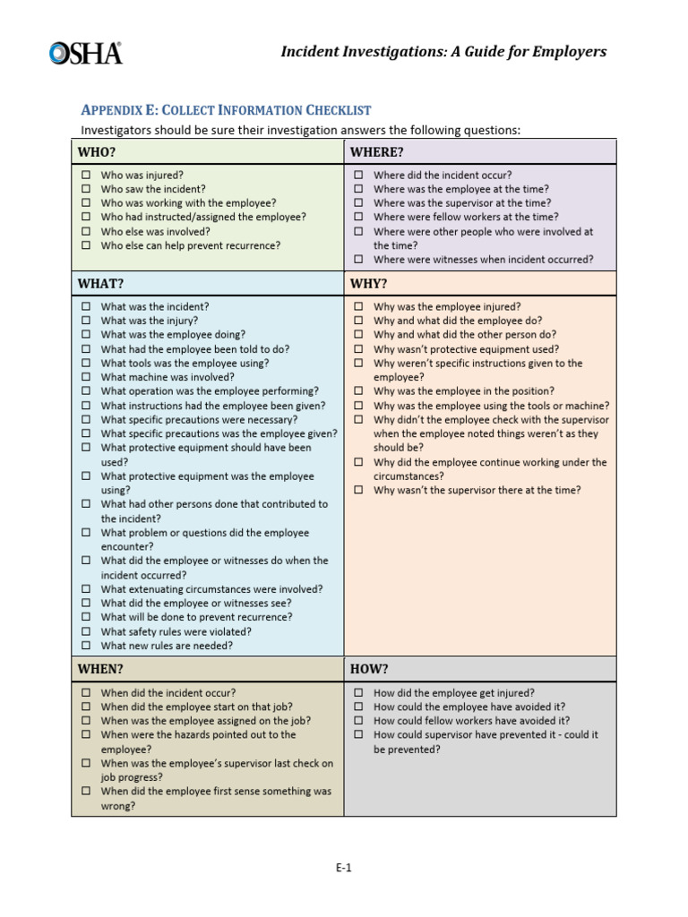 Incident Investigation Checklist for Employers | PDF | Employment | Hazards