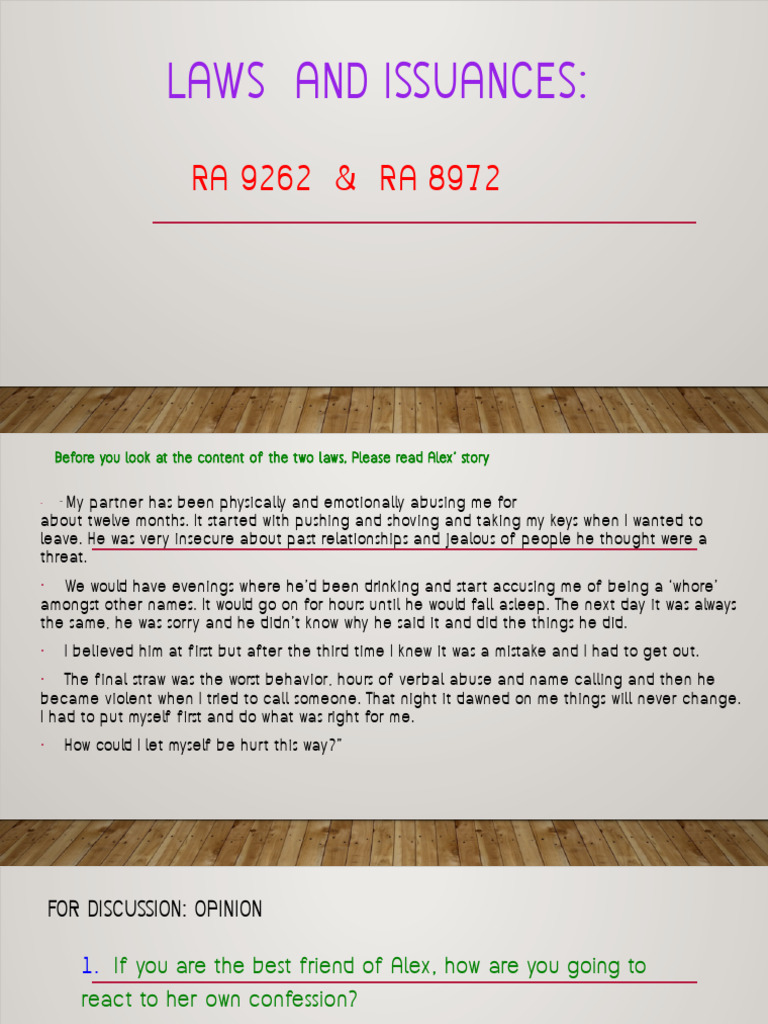 Unit 3 - Gender LAWS RA 9262 & RA 8972 | PDF | Violence | Marriage