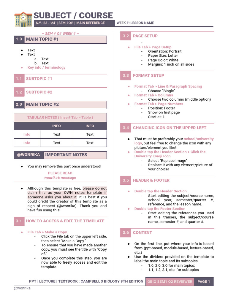 Language Learning Notes Template | PDF | Adenosine Triphosphate ...