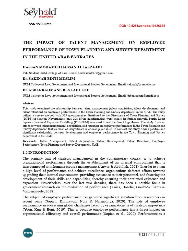 The Impact of Talent Management On Employee Performance of Town ...