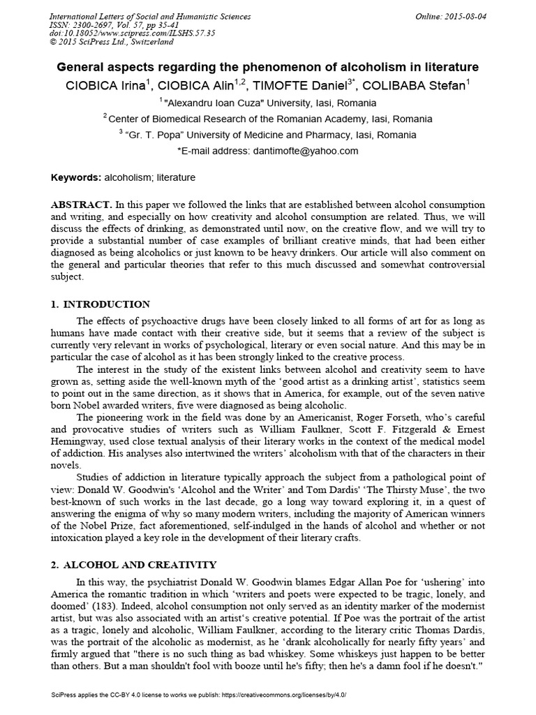 Alcoholism's Role in Literary Creativity | PDF | Alcoholism | Mental ...