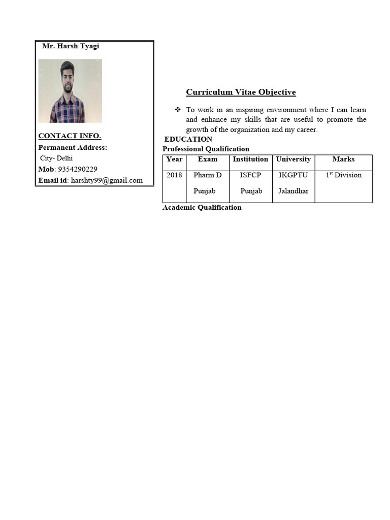 Harsh Resume PDF Pharmaceutical - 1725085233