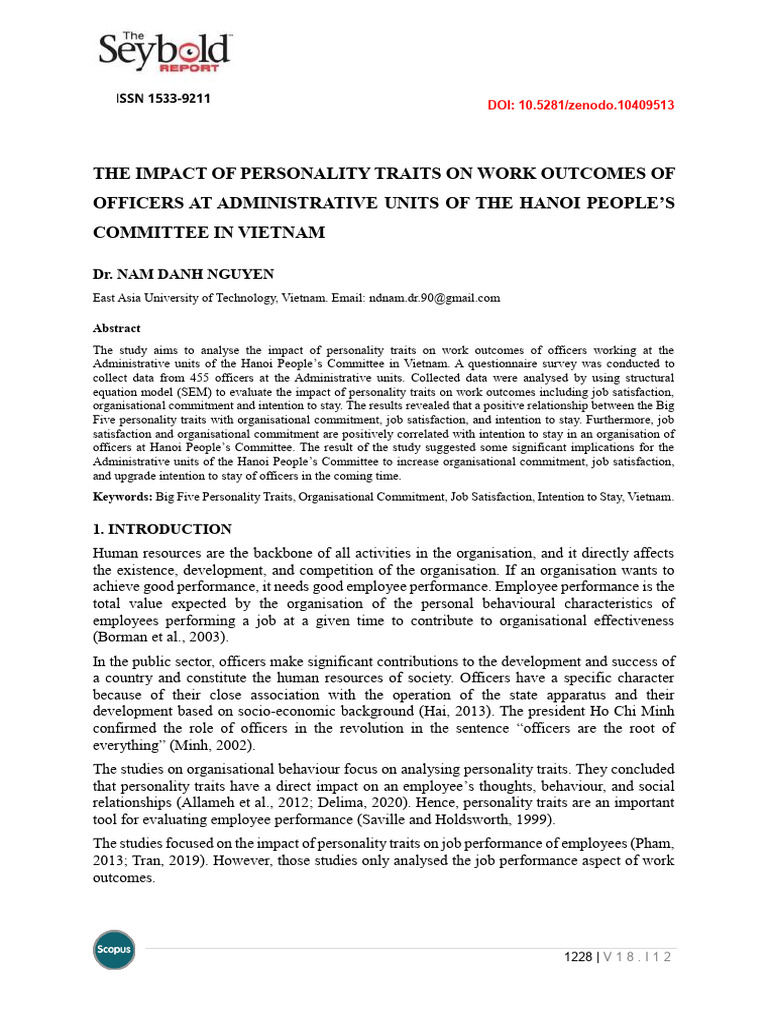 Personality Traits and Work Outcomes in Vietnam | PDF | Survey ...
