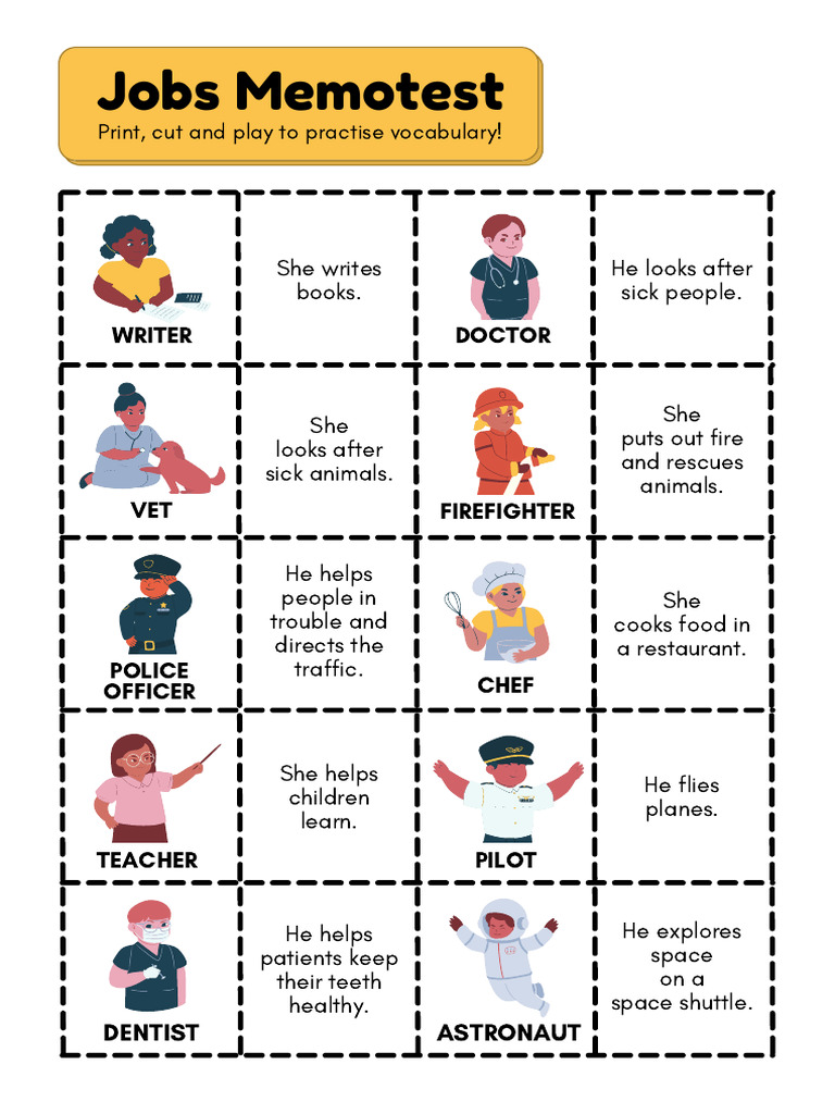 Printable Jobs Memotest Cards | PDF