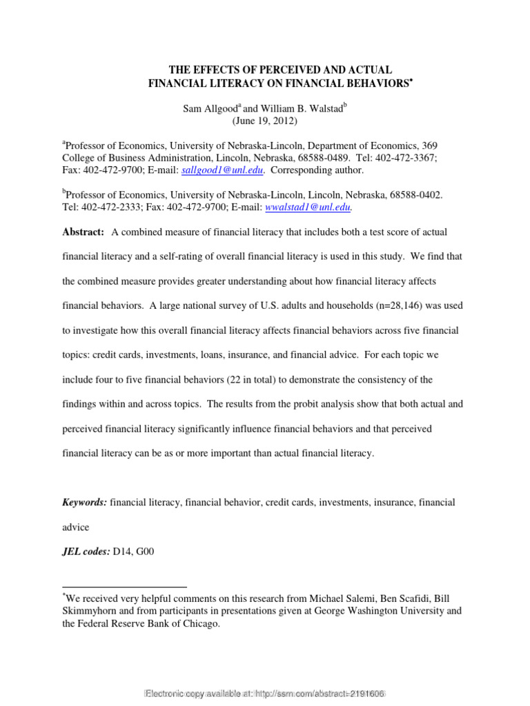 SSRN Id2191606 | PDF | Survey Methodology | Financial Literacy