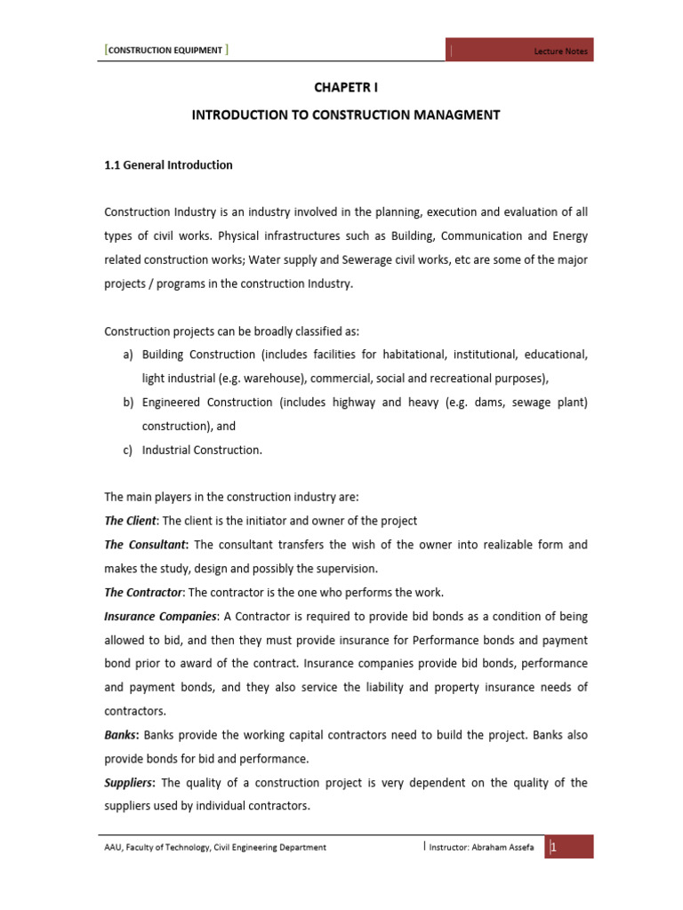 Introduction to Construction Management | PDF | Civil Engineering ...