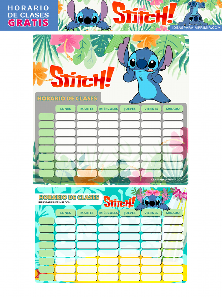 Horario De Clases De Stitch Para Imprimir PDF