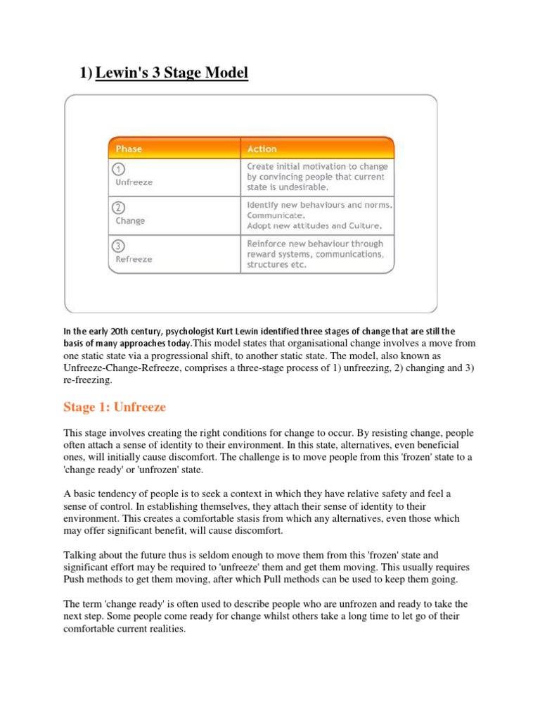 Lewin's 3-Step Change Model Explained | PDF | Persuasion | Leadership