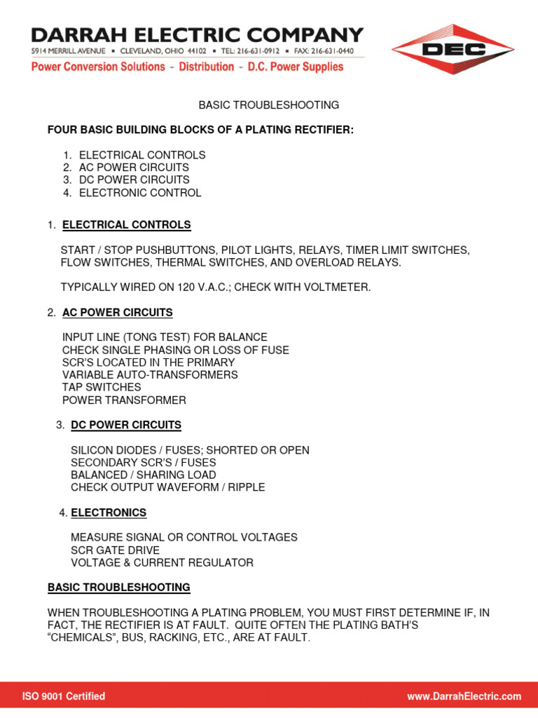 Plating Rectifier Troubleshooting Guide | PDF | Rectifier | Direct Current