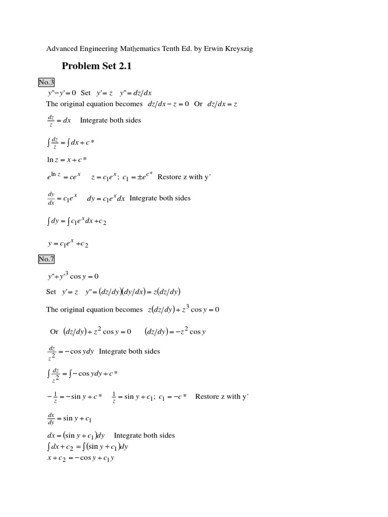 Differential Equations Problem Set | PDF | Subtraction | Applied ...
