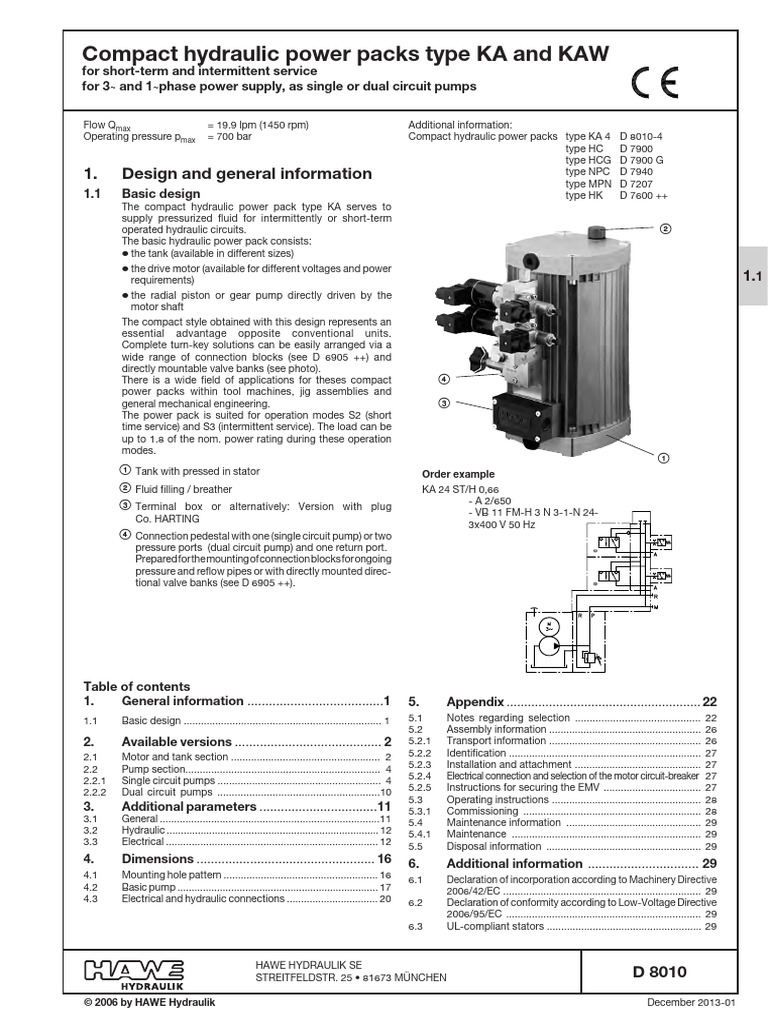 Compact Hydraulic Power Packs KA/KAW | PDF | Pump | Engineering