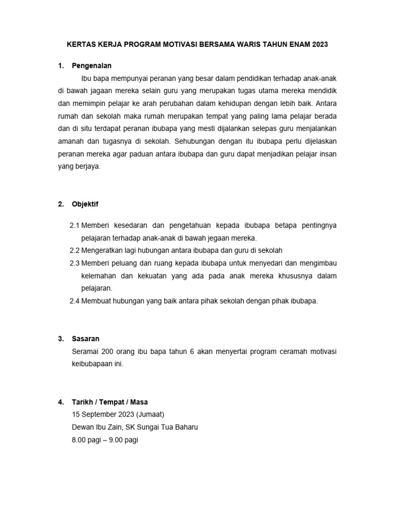 Program Motivasi Ibu Bapa Tahun 6 2023 | PDF | Karier & Perkembangan ...